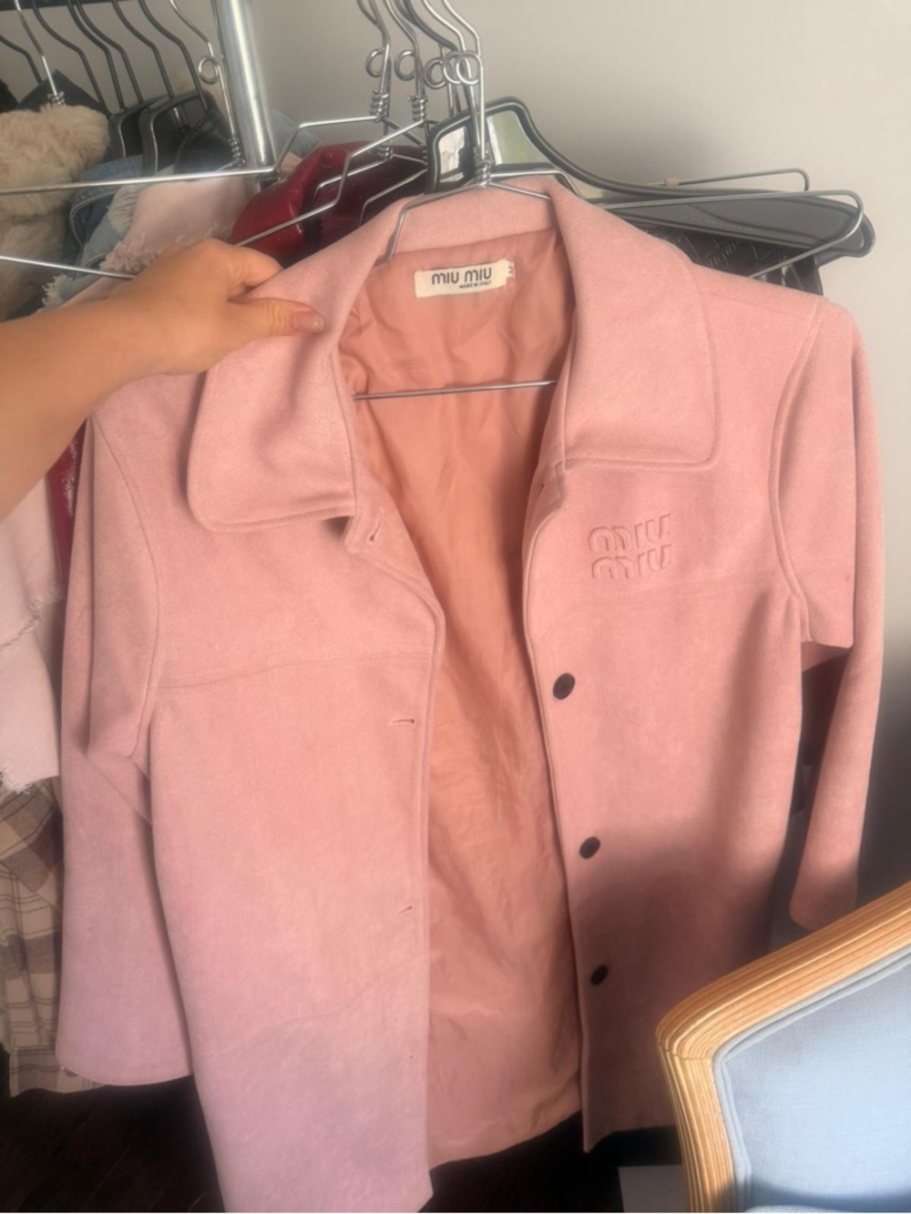 Miu Miu Blush Pink Suede-Look Button Jacket